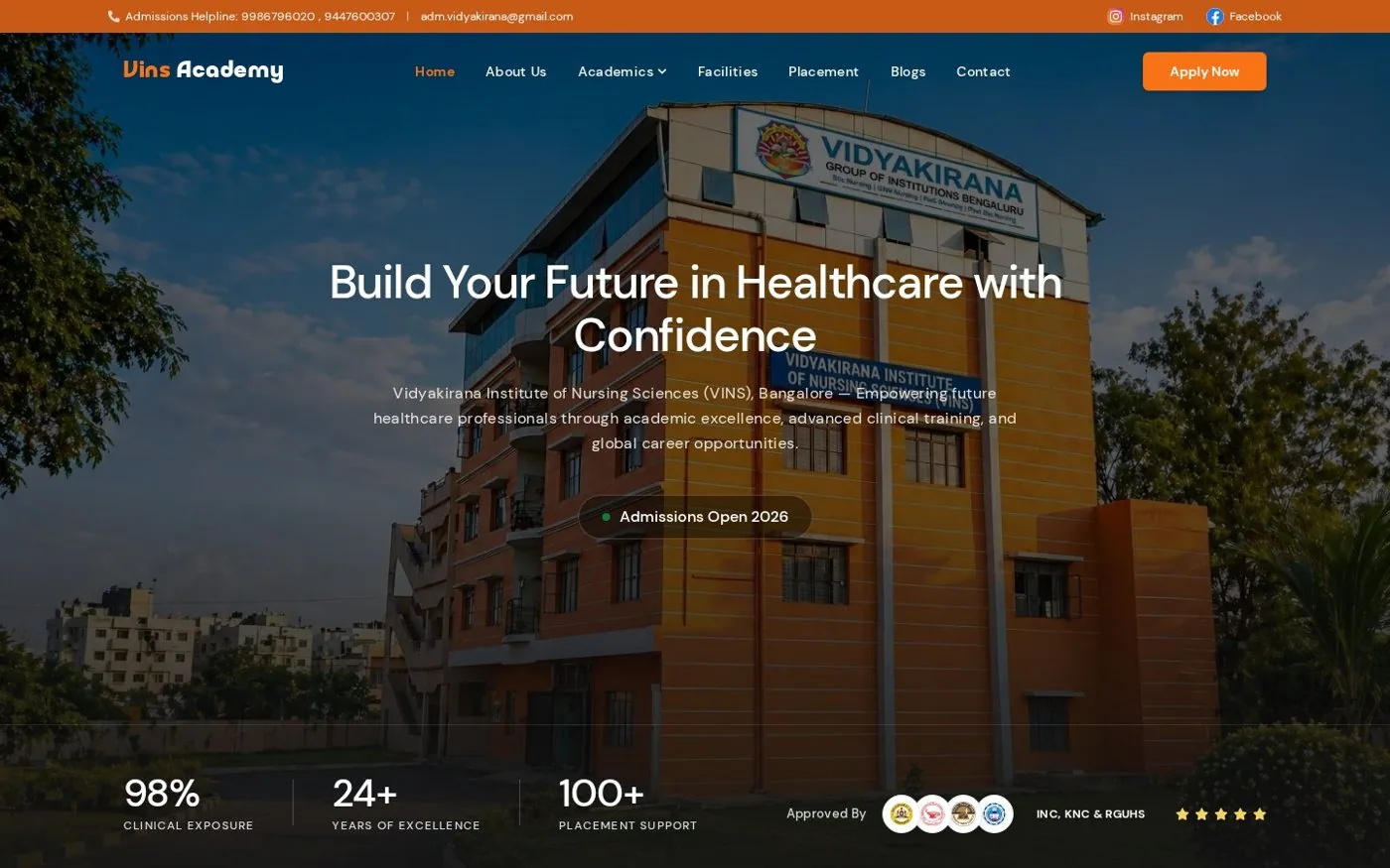 VINS / Vidyakirana website preview